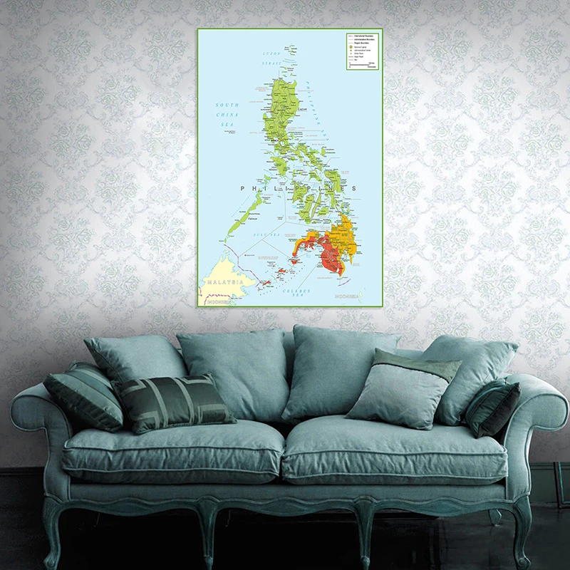 Affiche de carte administrative des Philippines, 100x150cm, toile imprimée d'art mural, peinture, fournitures de bureau, décoration de maison pour salon