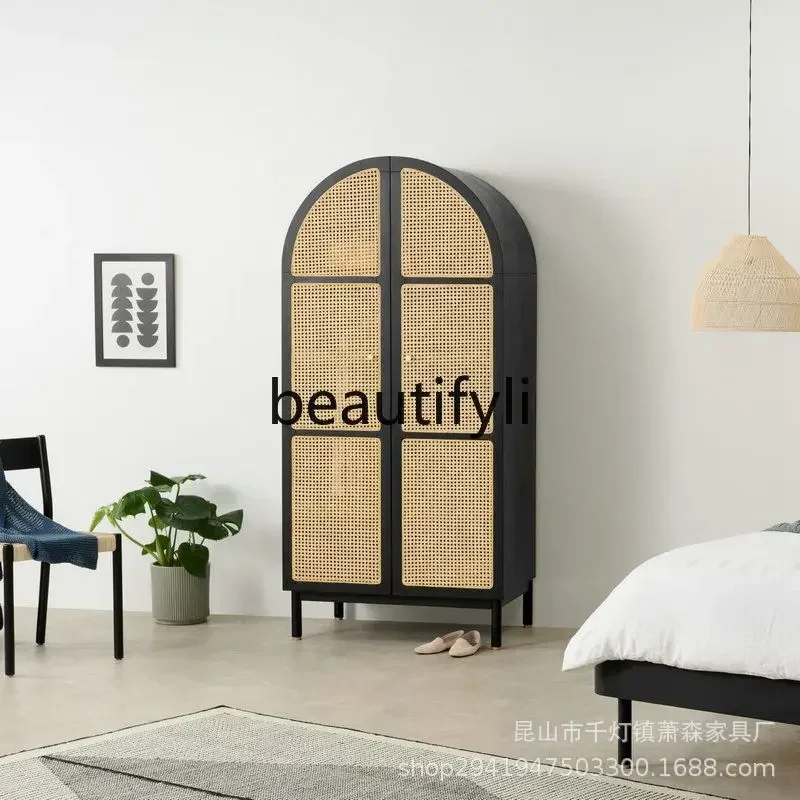 A32 Living room modern simple high-end hotel bed and breakfast bedroom solid wood woven rattan wardrobe