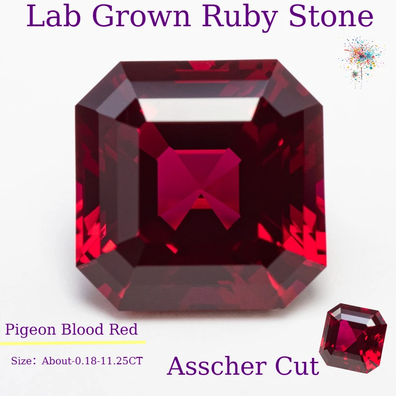 

Lab Grown Ruby Stone Pigeon Blood Red Asscher Cutting Charm Bead R Daily Matching DIY Jewelry Optional Certificate