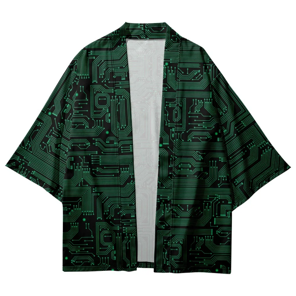 Haori Obi Beach Yukata Green Printed Kimono Women Men Cardigan Japanese Summer Shirt Asian Clothing