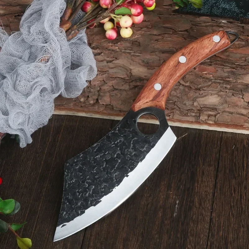 Butcher Boning Knife Chef Cleaver Meat Chop Vegetable Kitchen Knives Hand Forge Blade Wood Handle Barbecue Knife Utility Cleaver