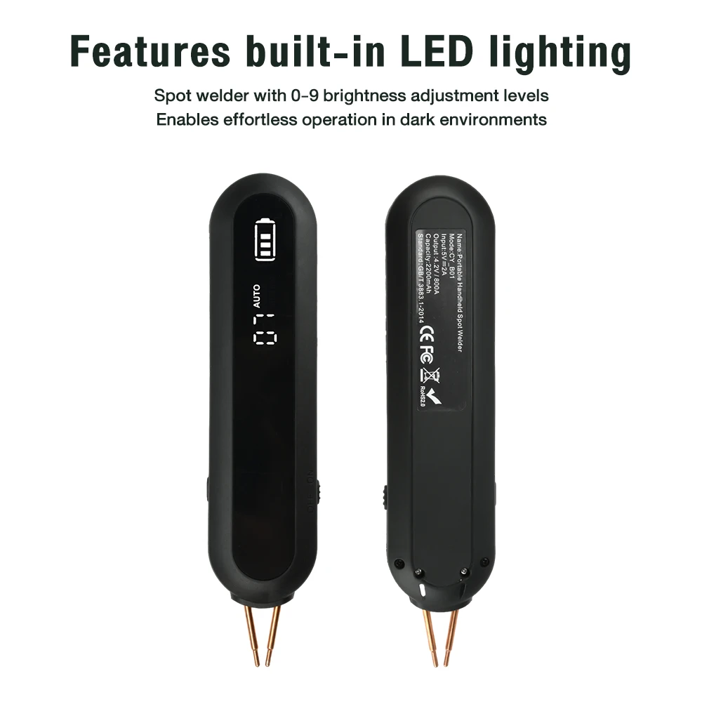 12-stufig einstellbares Punktschweißgerät, tragbarer Nickel-Punktschweißer, 9-stufige LED-Beleuchtung für 18650 Lithium-Batterie DIY-Kit – Detail 6