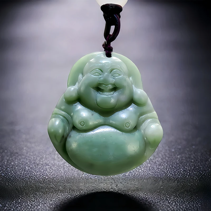 Green Natural Real Jade Maitreya Buddha Pendant Necklace Luxury Talismans Charm Designer Chinese Gifts for Women Men Vintage