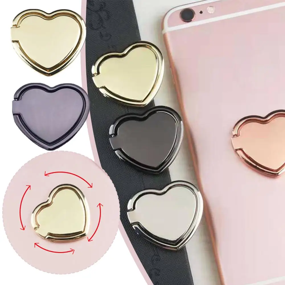 Heart Pattern Mobile Phone Finger Holder 360 Degree Adhesive Holder Phone Mobile Self Stand F0h7