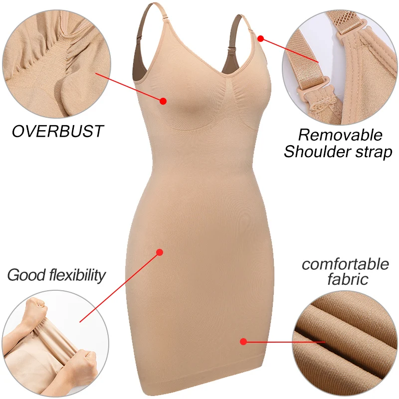 Women Full Body Shapewear Camisole Slips V Neck Slimming Shaper Waist Trainer Corset Tummy Control Slip for Under Dresses