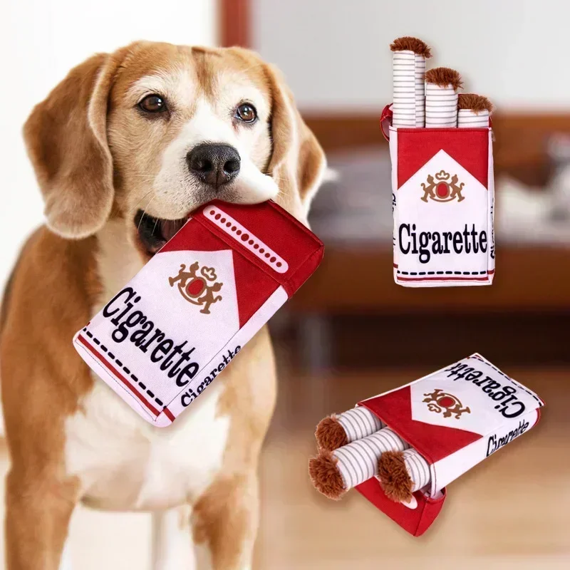 Creative Cigarette Interactive Giggles Dog Toys Funny Plush Chewing Toy with Squeaking Sound Dog Toy Cigaret Box Good Pet Gifts