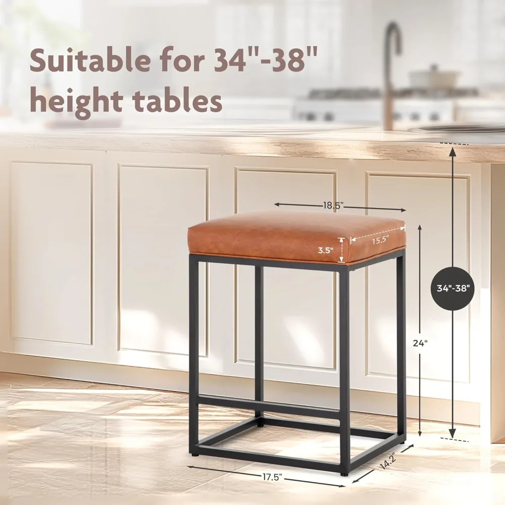 24 Inch Counter Height Bar Stools Set of 3, Upholstered Barstools for Kitchen Island with Faux Leather Cushion