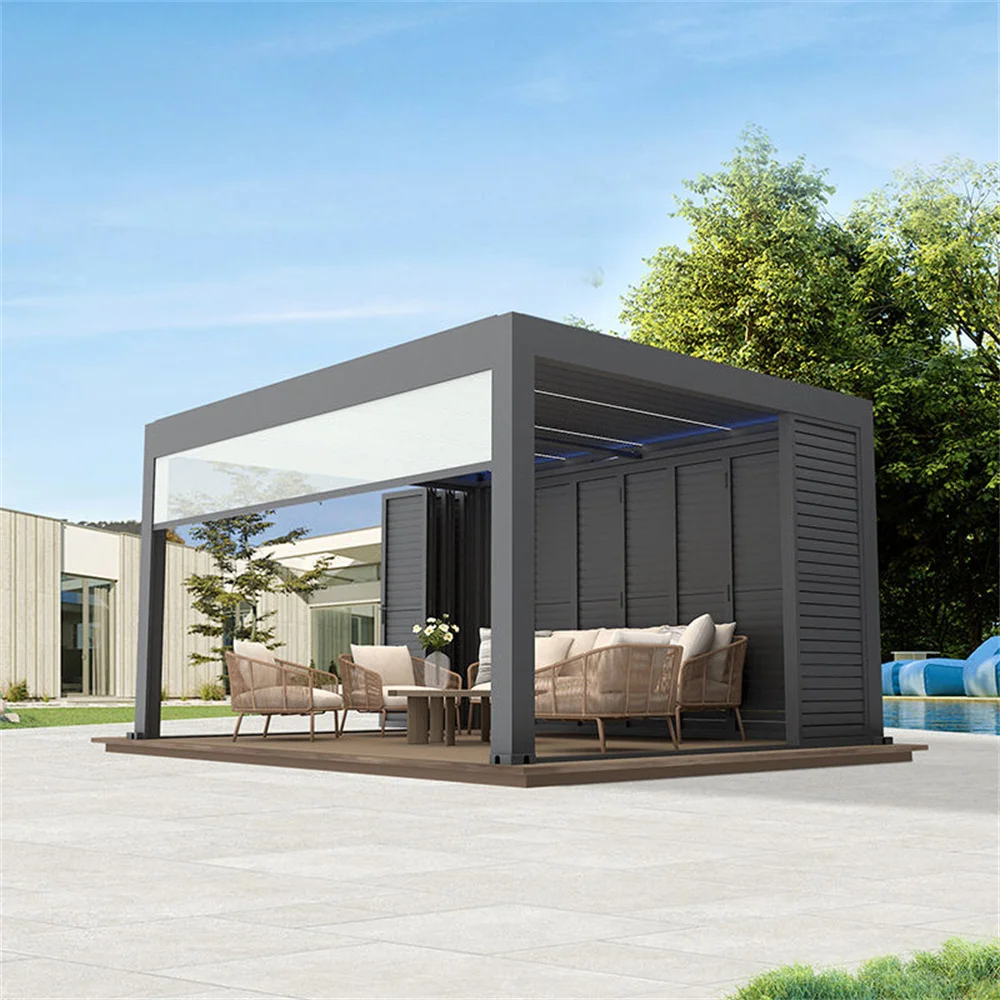 Custom Bioclimatic Aluminum Pergola  Privacy Blinds aluminum shutter screen roller blind manual motorized outdoor flip roof