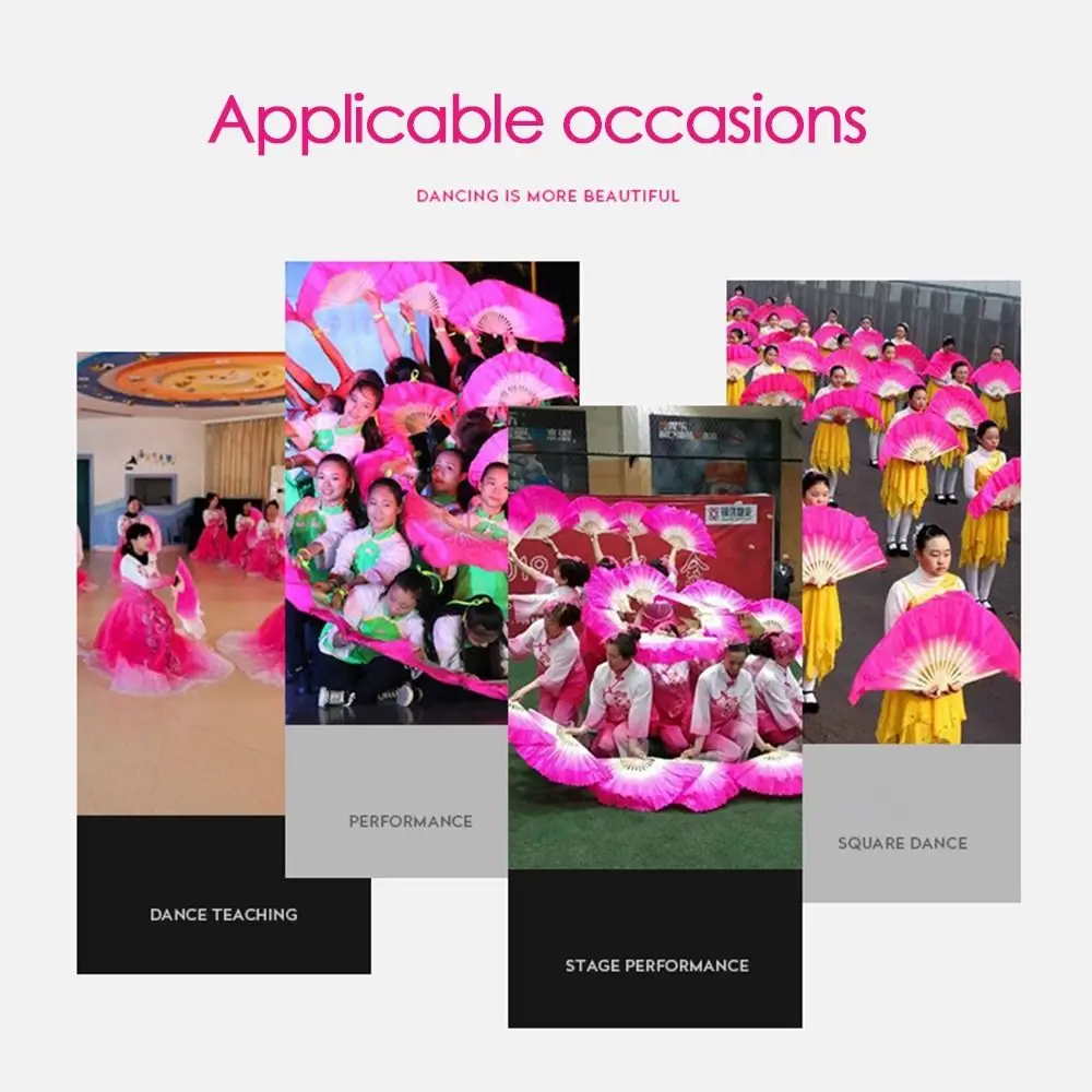 Hot Sell Dancer Practice Gradient Color Long Silk Fans Silk Fans Rayon Silk Fans Belly Dancing Fan
