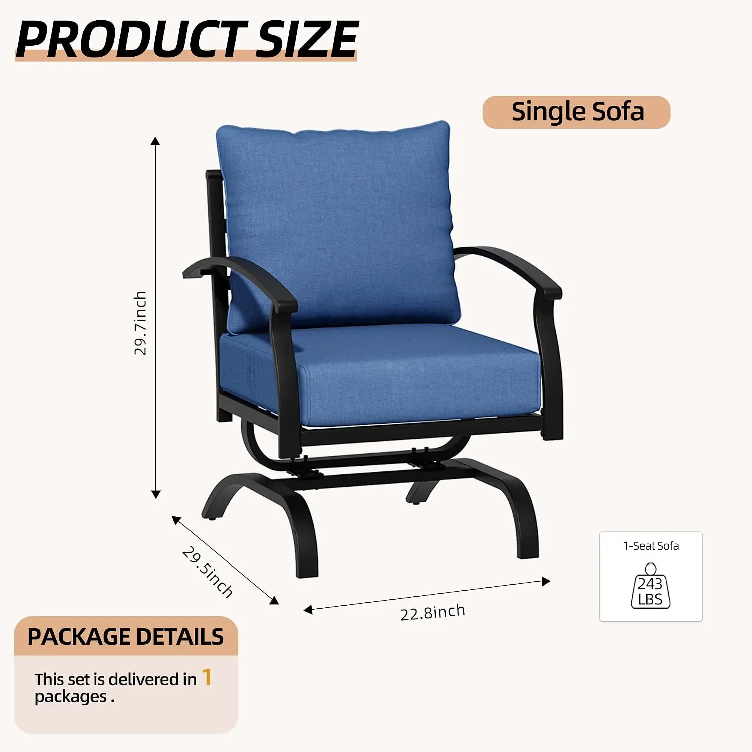 Metal Rocking Chair 2Pcs Patio Bistro Set with Thickened Cushions for Porch Garden Deck, Customized
