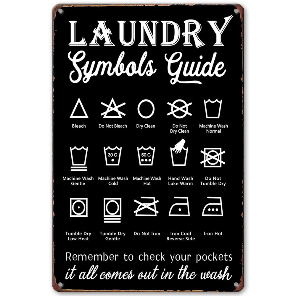 Laundry Symbols Guide Metal Sign Rustic Wall Decor for Bathroom & Laundry Room Perfect for Halloween, Thanksgiving