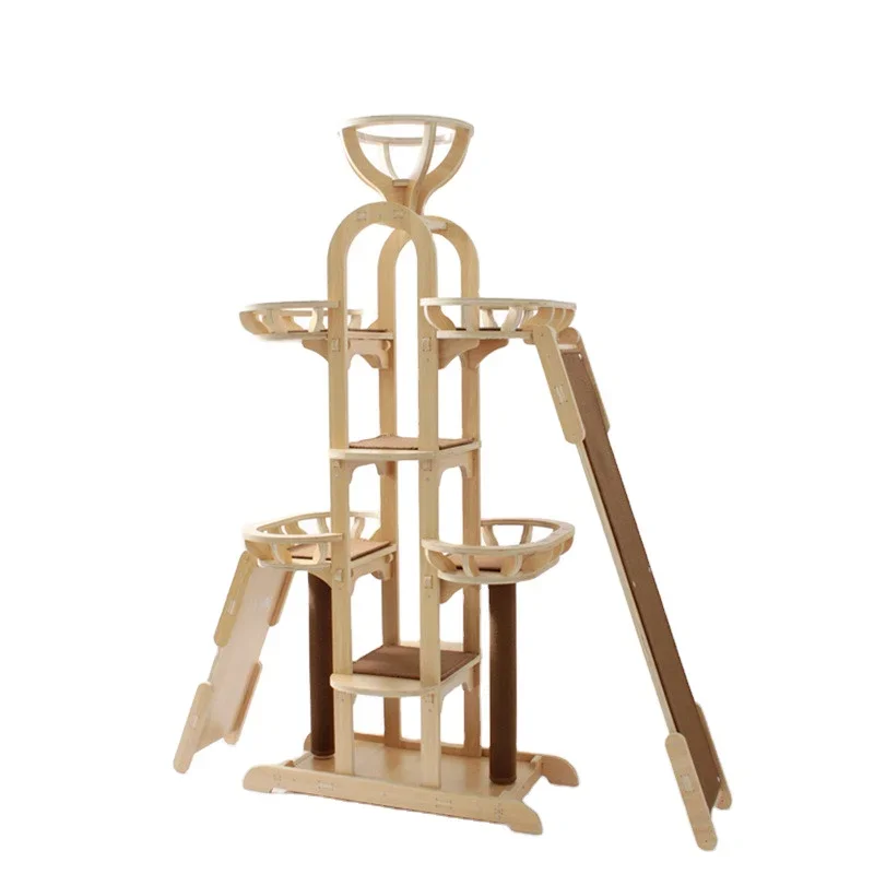 EcoPaws 180 cm Wood Cat Tree Luxury Tower Cat Condo Tree Large Cat Play Furniture