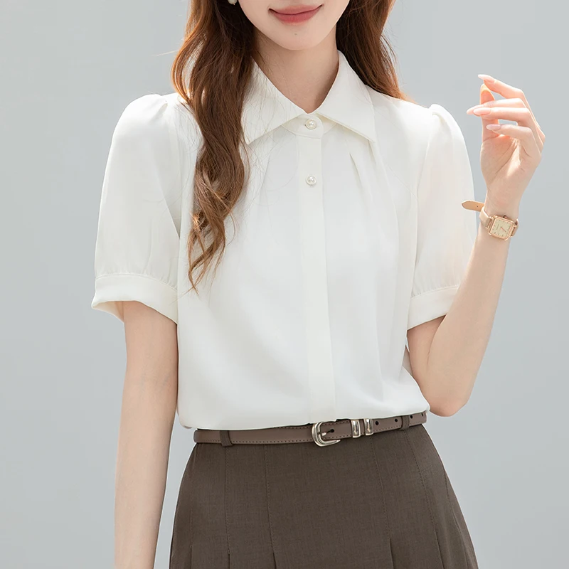 

2025 New Summer White Short Sleeve Shirt for Women Formal Interview Shirt Professional Blouse