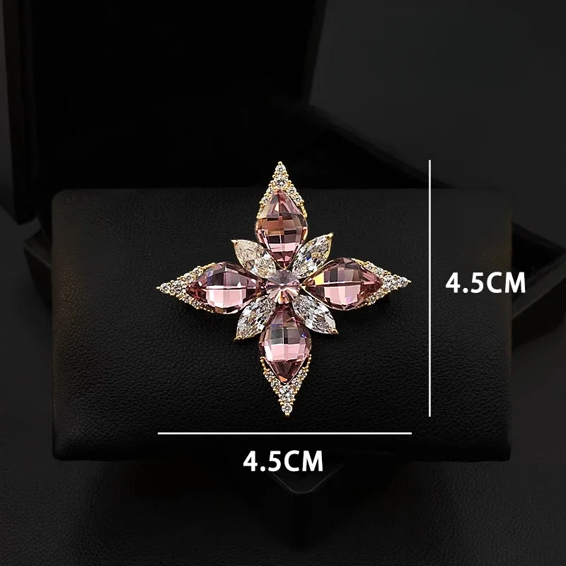 Elegant Star Brooch for Women Suit High-End Purple Clover Flower Collar Pin Clothing Accessories Corsage Rhinestone Jewelry 5877