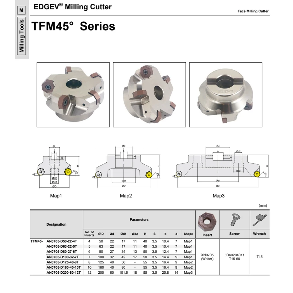 TFM45 50 63 80 4T 5T 6T 7T عالية تغذية قاطعة المطحنة XNMU XNMU0705 XNMU0705ANN كربيد التنغستن إدراج حامل أدوات الطحن باستخدام الحاسب الآلي