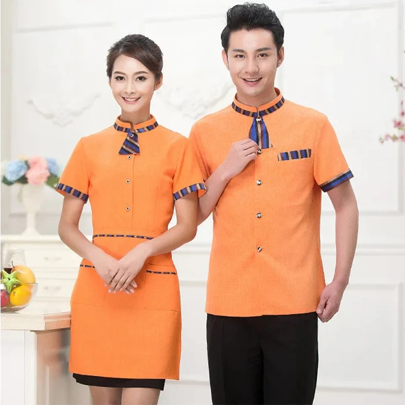 Summer Restaurant Waiter Uniform Women Cafe Kitchen Chef Uniform Bakery Work Wear Cooffee Shop Waitress Uniform Hot Pot Overalls