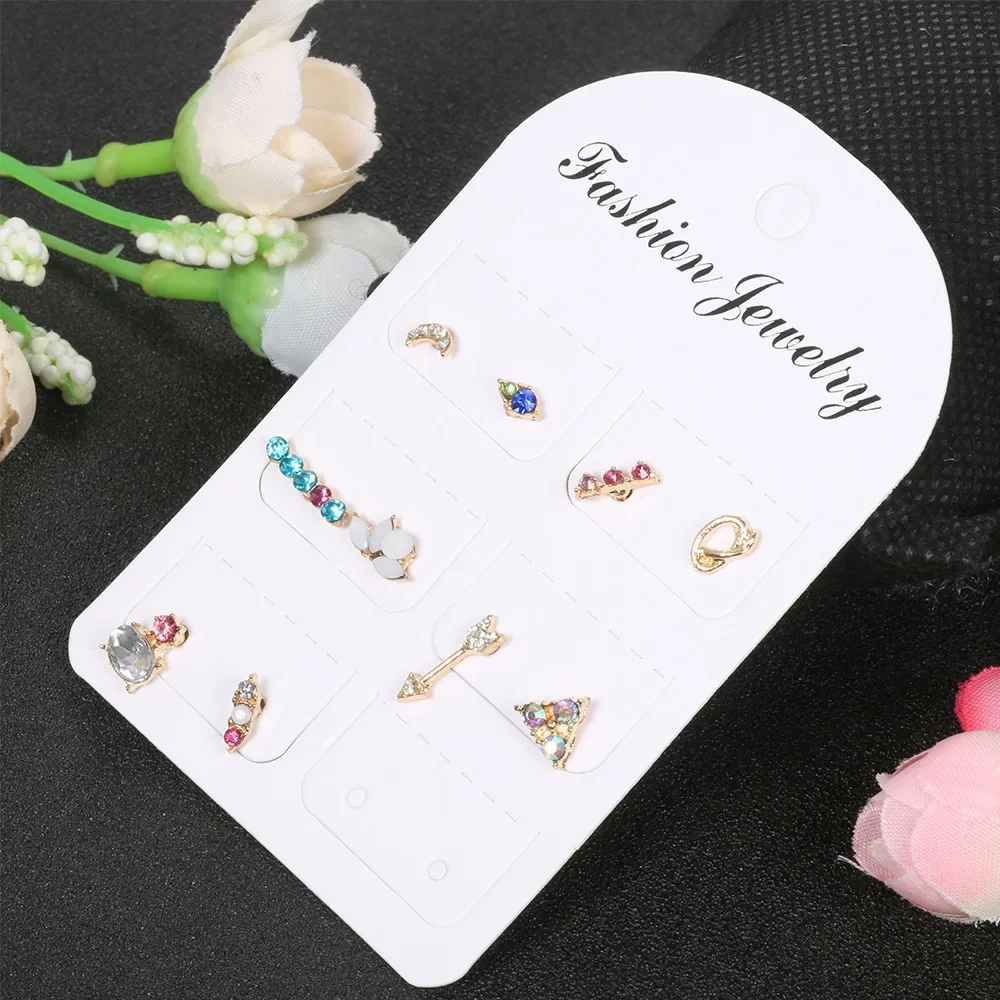 Korean Fashion Multicolor Zircon Earring Female 5 Pairs Sets of Stud Earrings for Women Jewelry Accessories Wholesale Kolczyki