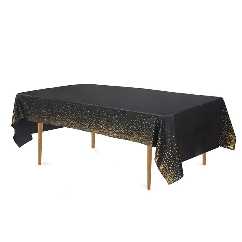 Disposable Tablecloth For Party Wedding Decor Happy Birthday Decoration Fashion Gold Plastic Tablecloth White Black 137*274cm