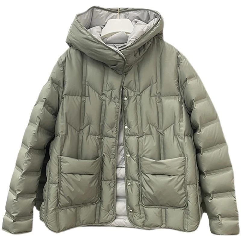 Korean Version of Light and Thin Down Jacket Women's Short Hooded Single-breasted Loose Thin Straight Rubber Winter New Jacket
