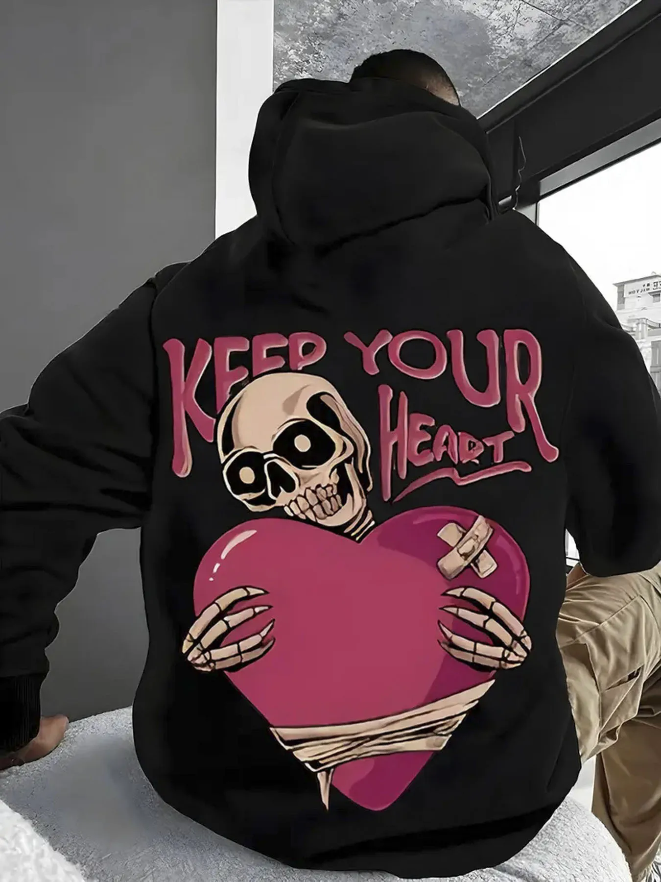 

Gothic Keep Heart Skull Graphic Printing Autumn and Winter Men's and Women's Hoodies Casual Loose Outdoor Street Sports Training