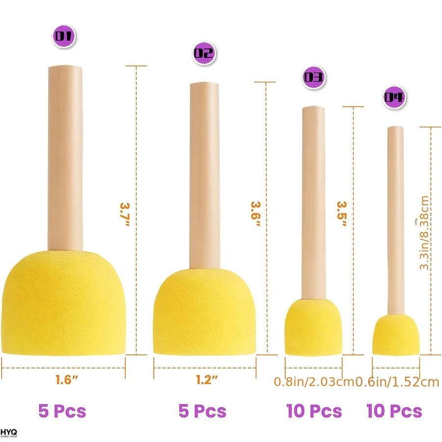 30Pcs Round Sponge Brushes for Painting (4 Sizes), Paint Sponges for Acrylic Painting, Stencil Painting Tools for Kids, Foam Pai