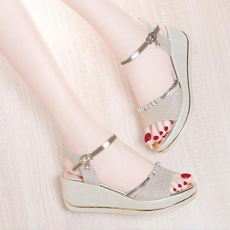 Sandals for Woman Platform Wedges Heel Footwear Women\'s Shoes Summer 2024 with Medium Heels Shoe Daily Korea on Offer Original H