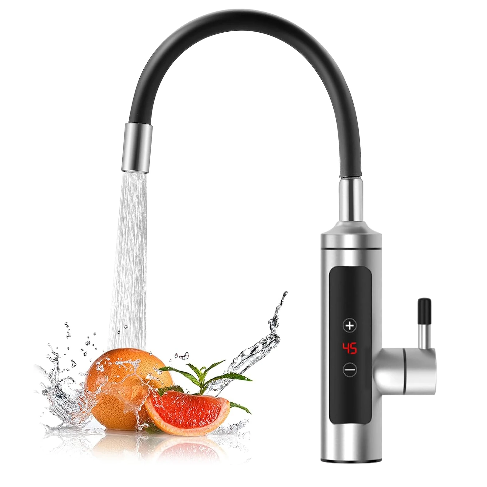 Rubinetto con Scaldabagno Istantaneo e Display della Temperatura, 360 ° Rubinetto Elettrico da Cucina Girevole in Acciaio Inossidabile