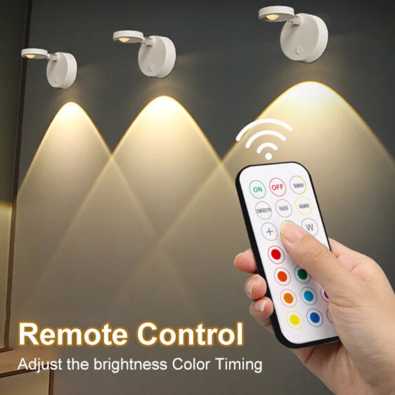 Wireless Led Spotlight USB Rechargeable Remote Control Wall Night Lamp for Room Bedroom  Cabinet Wardrobe 12-Colors Lights