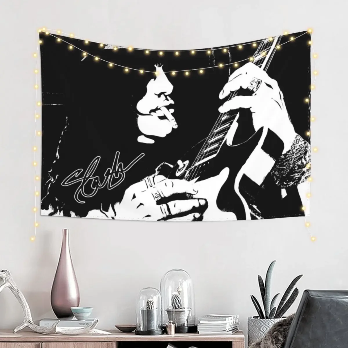 Legendary Rock Band Member a.k.a Guitar GOD Black Ink Media Poster Vector Pop Art Black And White Artwork V2 Tapestry