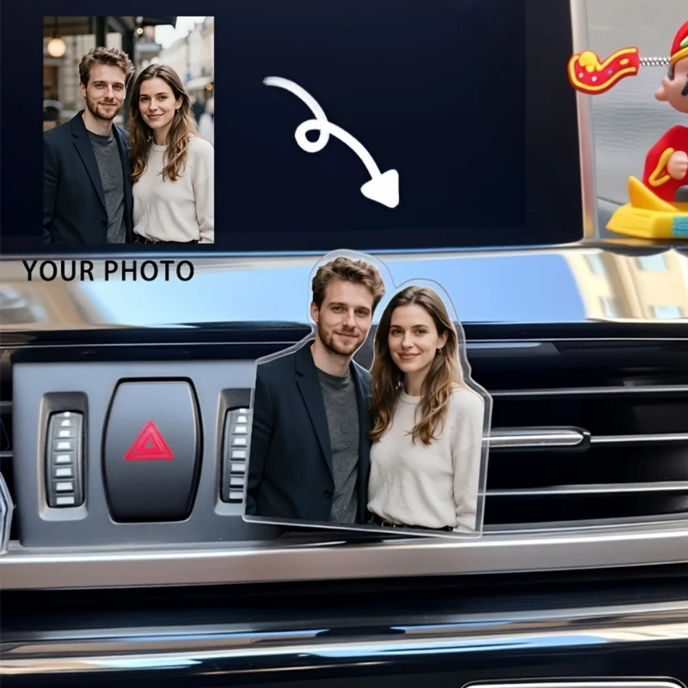 1pc Custom Photo Car Vent Clip, Personalized 2D Flat Picture Air Vent Ornament, Custom Image Car Interior Decoration