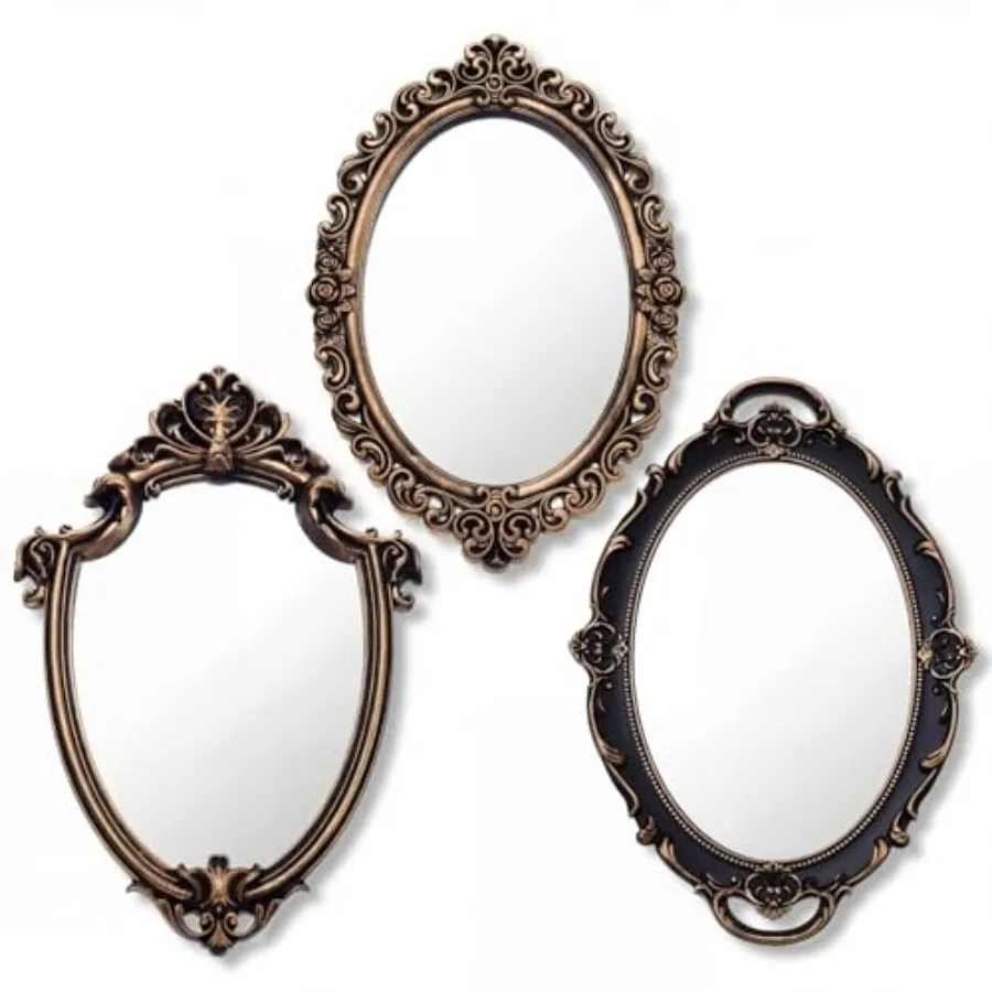 

3 Style Vintage Mirrors Set Decorative Oval Wall Mirror Small Antique Mirrored Tray Decorative Hanging Mirror for Bathroom Bedr