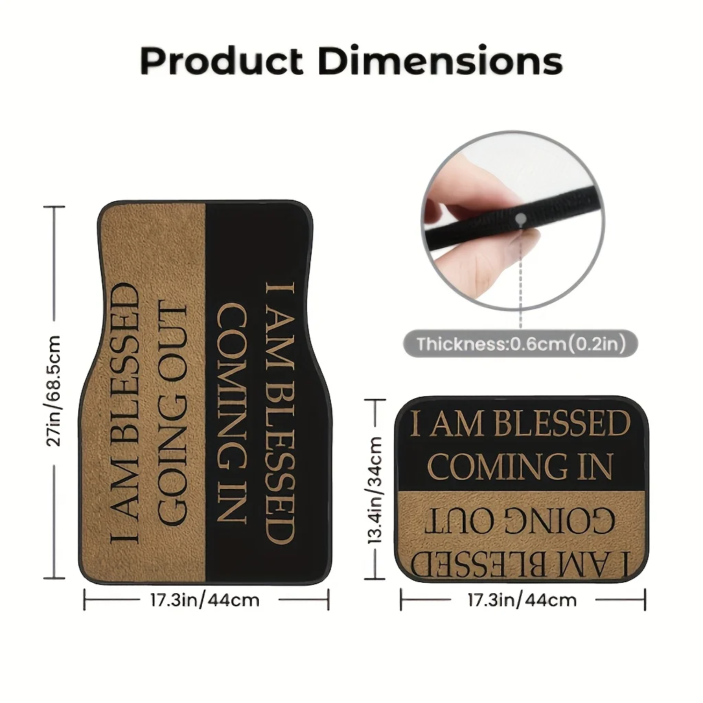 4pcs Black Brown Blessing Style Pattern Printing - High-End Comfortable Car Mats, Fashionable And Durable Car Accessories, Easy