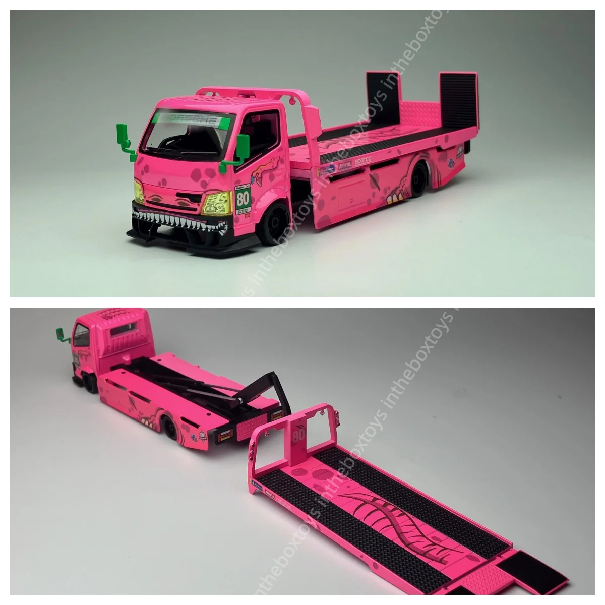 mega-gear-mg-1-64-modified-h300-flatbed-transport-trailer-pink-alloy-car-model-truck
