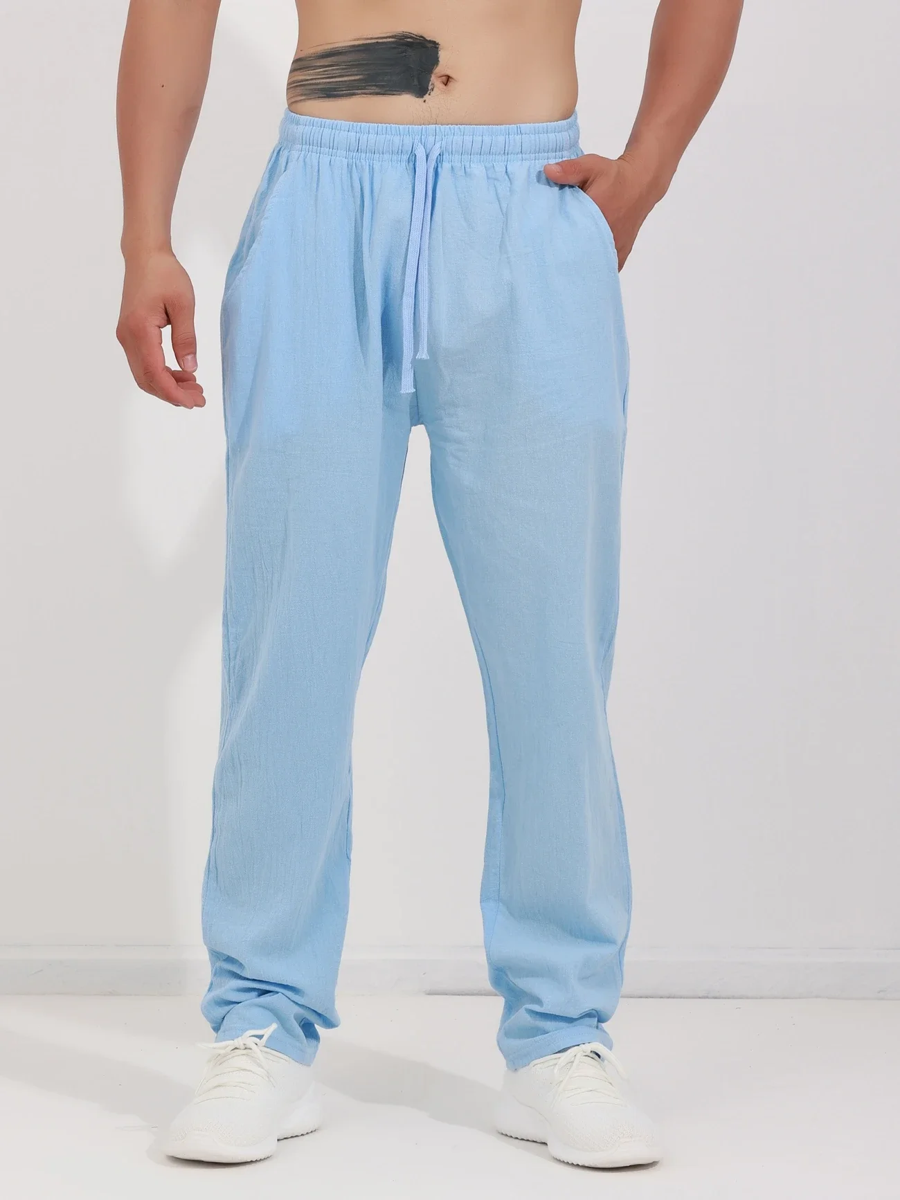 

Men's Summer Lightweight Linen Casual Pants Elastic Waist Breathable Loose Straight Leg Long Trousers Comfortable Cotton-Linen M