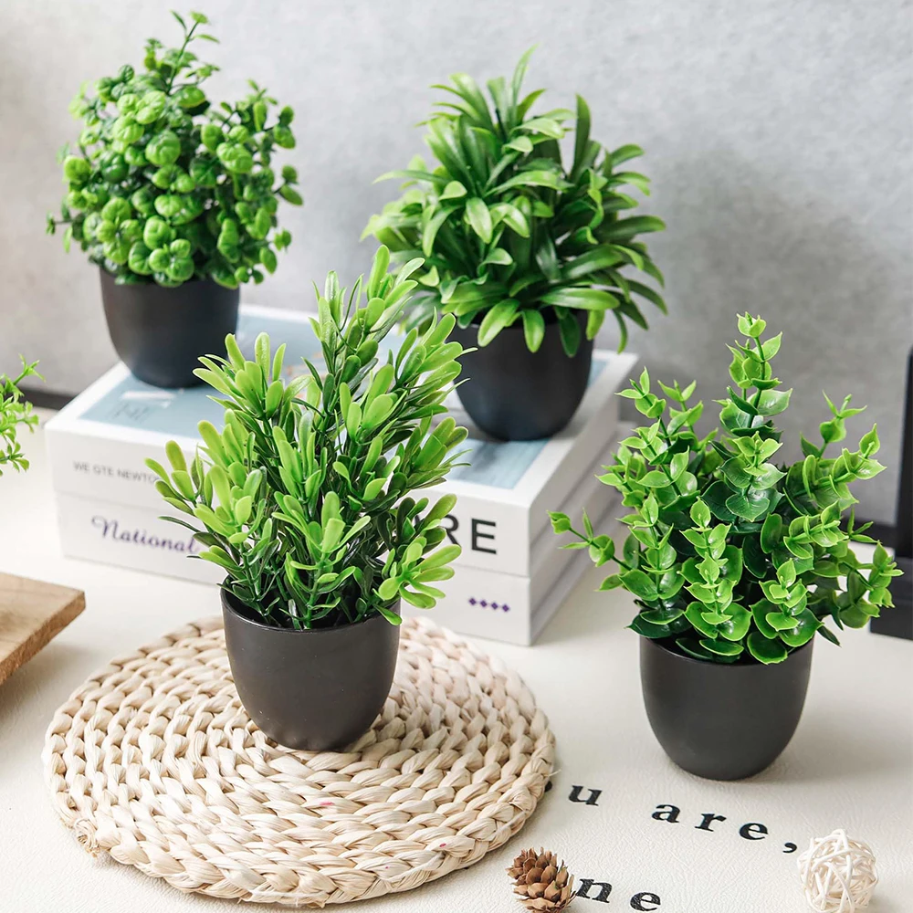 4 Packs Fake Plants Artificial Plants Small Faux Plants Black Bathroom Accessories for Bathroom Home Office Table Decor Indoor - view 2