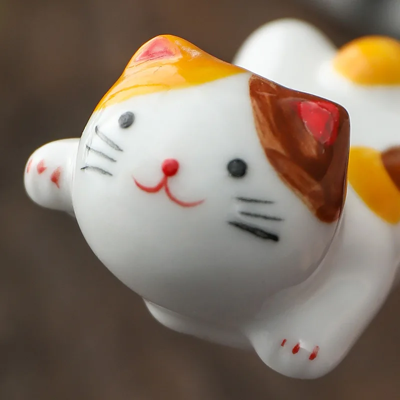 Flying Cat Ceramic Chopstick Rest Japanese Style Cute Lucky Cat Holder for Spoon Fork Tableware Home Decor Kitchen Gift view 5