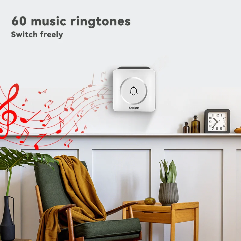 Meian Wireless Doorbell ยินดีต้อนรับ CHIME กันน้ํา 300M รีโมทคอนโทรล LED แฟลช 60 เพลง Dingdong Security ALARM