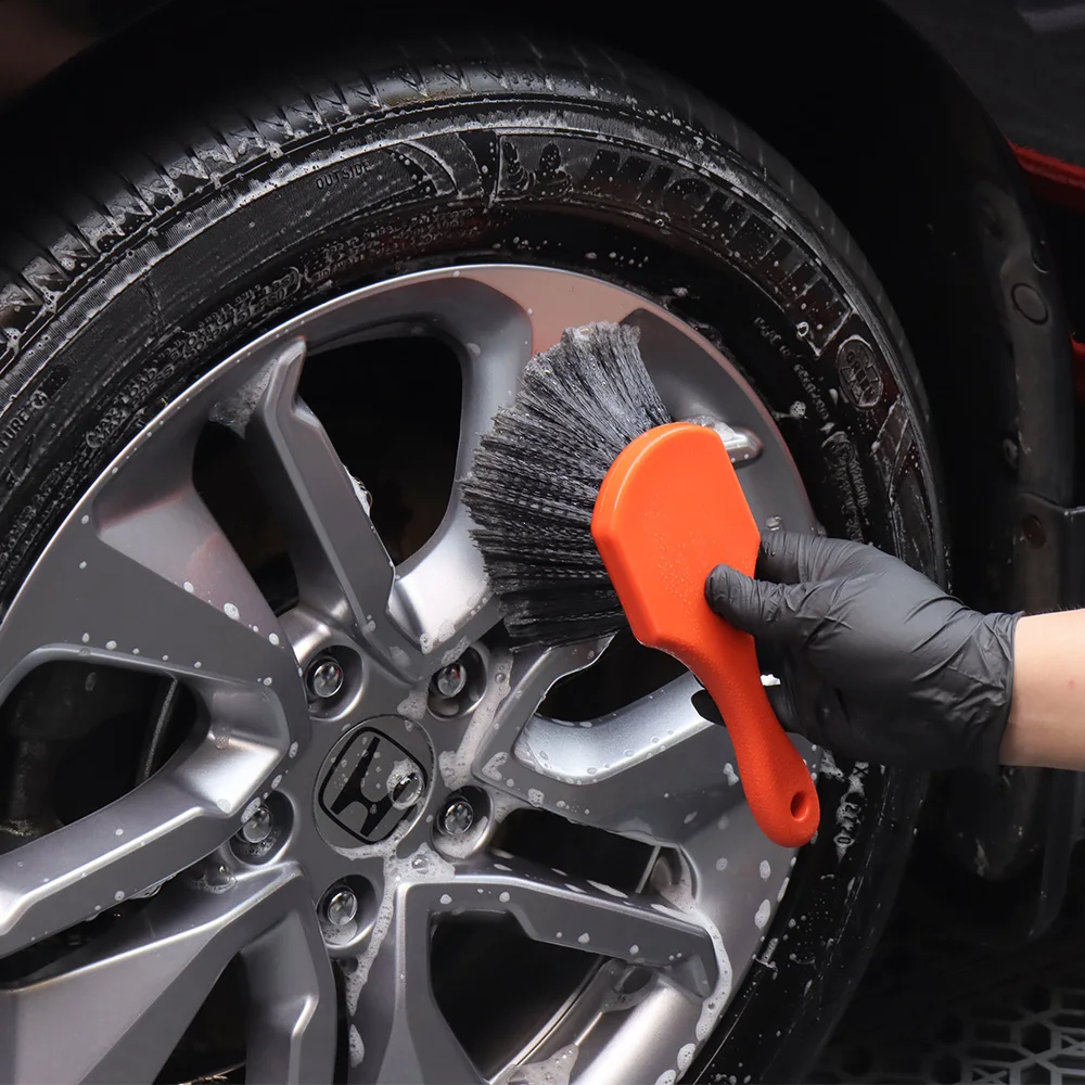 (Single Sale) SPTA Orange Short Handle Car Wheel Soft Brush Tire Washing For Auto Detailing Motorcycle Cleaning Tools