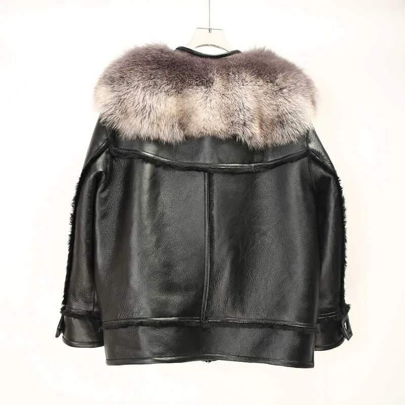 Hot selling fashionable new large fox fur collar Australian merino real fur one-piece high quality women's jacket