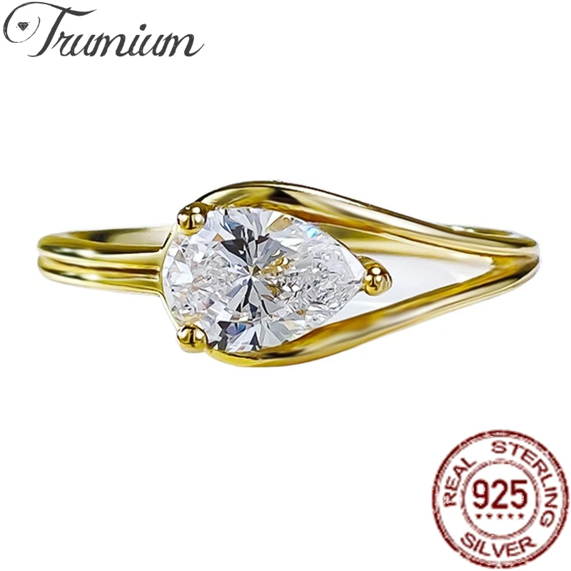 Trumium New 5*7mm S925 Sterling Silver Rings for Women Pear Shaped High Carbon Diamond Engagement Proposal Ring Female Gift