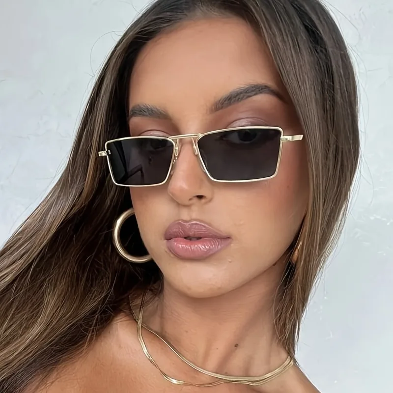 Damen Metall-Rechteckbrille Klein und Zierlich, Elegant und Retro Hochwertige Modische Brille