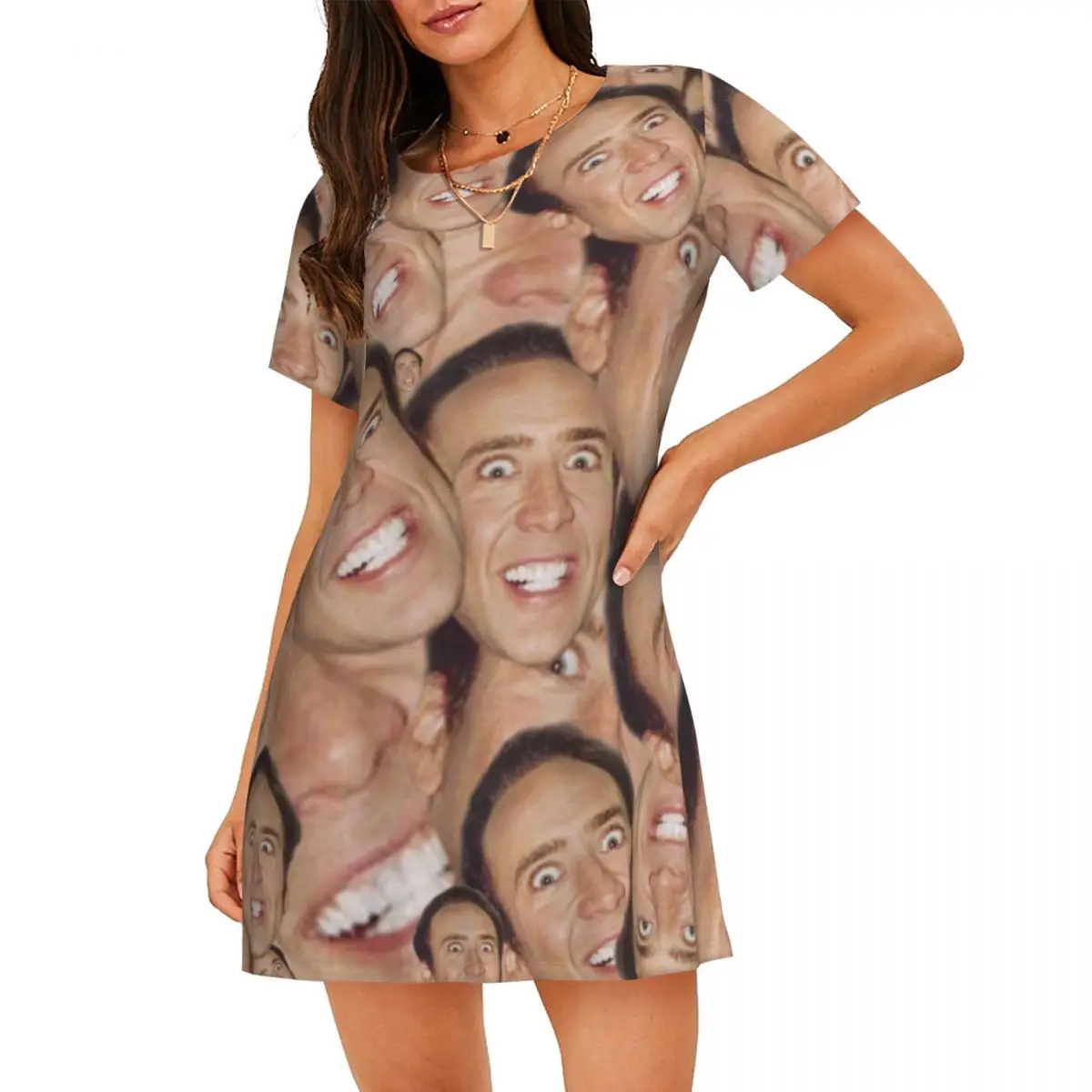 Custom Nicolas Cage Face Collage Design Sleepshirts For Sleeping Loose Sleepdress Pajama Meme Dress Soft Nightdress Sleepwear