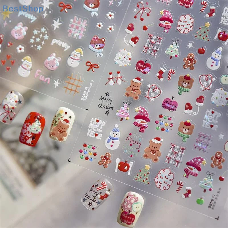 Autocollants pour ongles, arbre de noël, bonhomme de neige, ours, lapin, animaux, femmes élégantes, cœur flamant, bricolage, Nail Art, décalcomanies de manucure