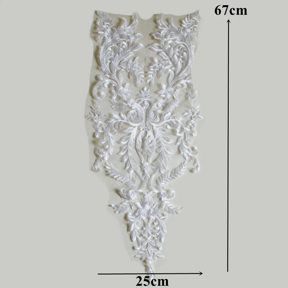 White Embroidered Lace Applique Flower Fabric Lace Trim Sewing Mesh Collar Patch For Wedding Gown Dress Bridal DIY Clothes Craft