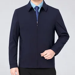 Men Jacket Elegant Mid-aged Men's Lapel Jacket with Zipper Closure Pockets for Formal Business or Casual Wear in Spring Fall