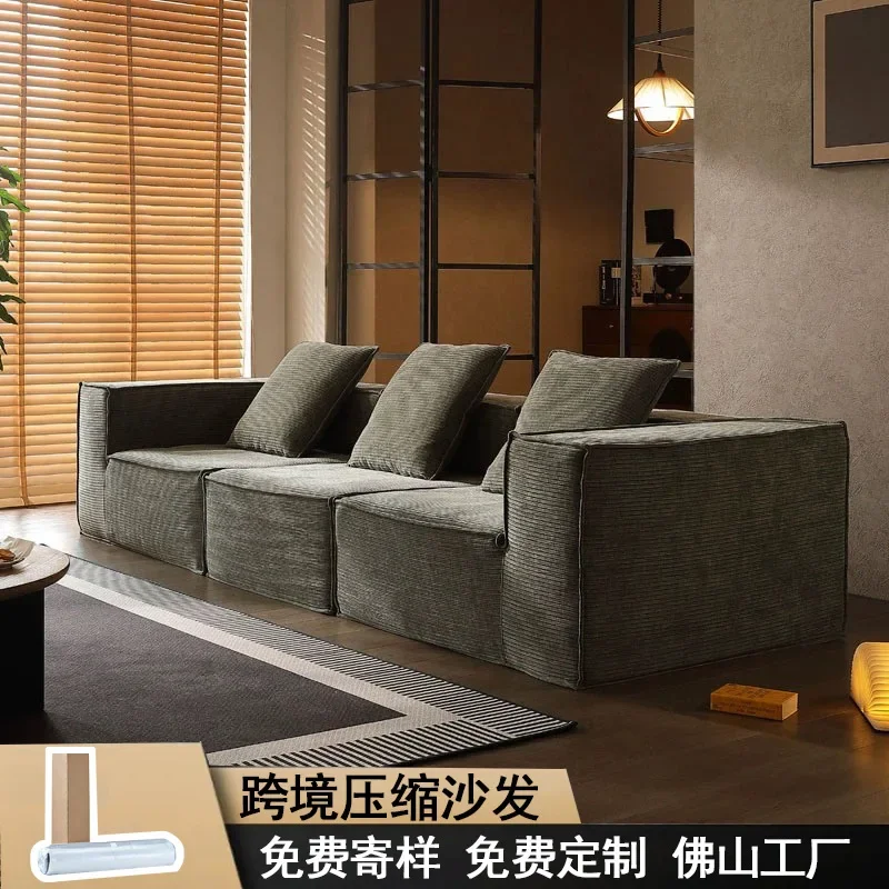 

Vacuum Compression Sofa Tofu Block Sofa Corduroy Fabric Sofa Dismantling And Washing Living Room Straight Row Designer Internet