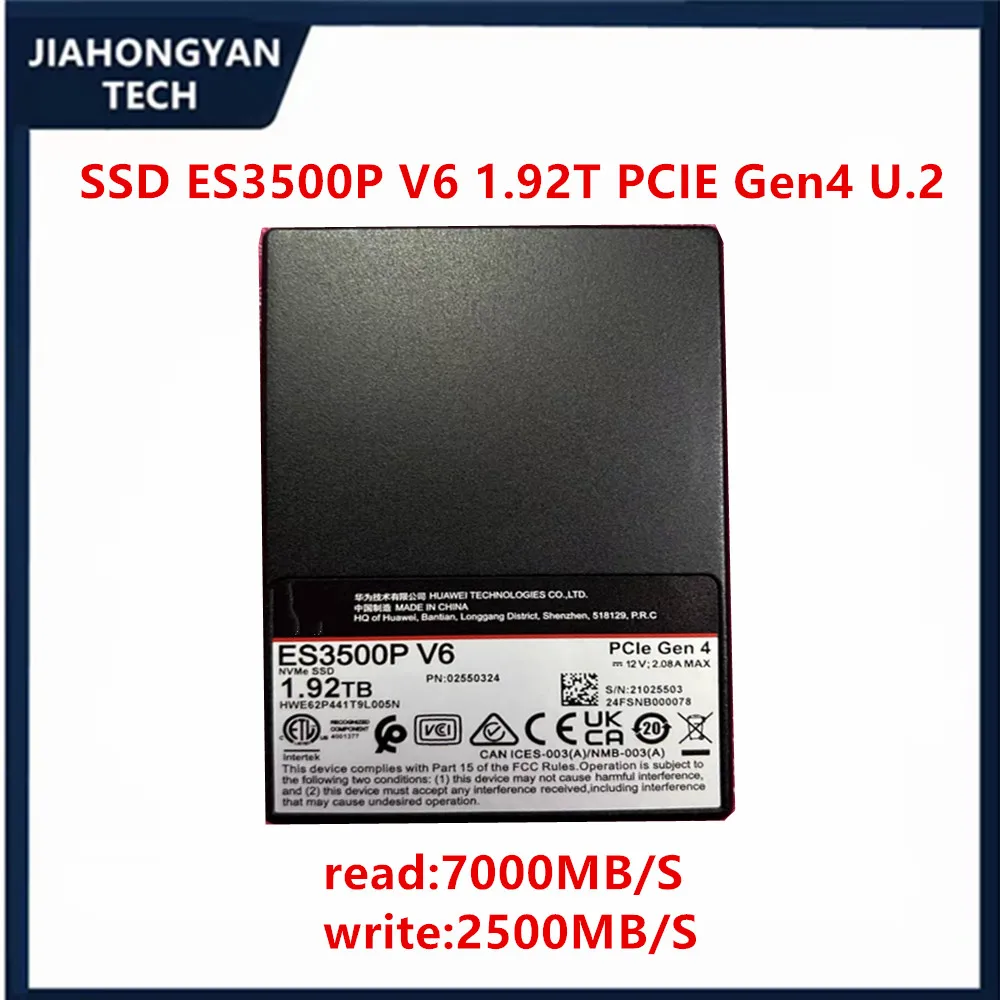 Original For Huawei SSD ES3600P V6 1.6T ES3500P V6 1.92T U.2 NVMe PCIe 4.0 Gen4 Enterprise SSD  Server Solid State Drive