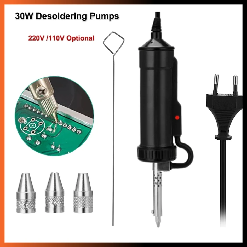 

30W Desoldering Pumps Automatic Portable Electric Solder Tin Sucker Vacuum Soldering Remove Pump with 3 Suction Nozzle Repair Gu