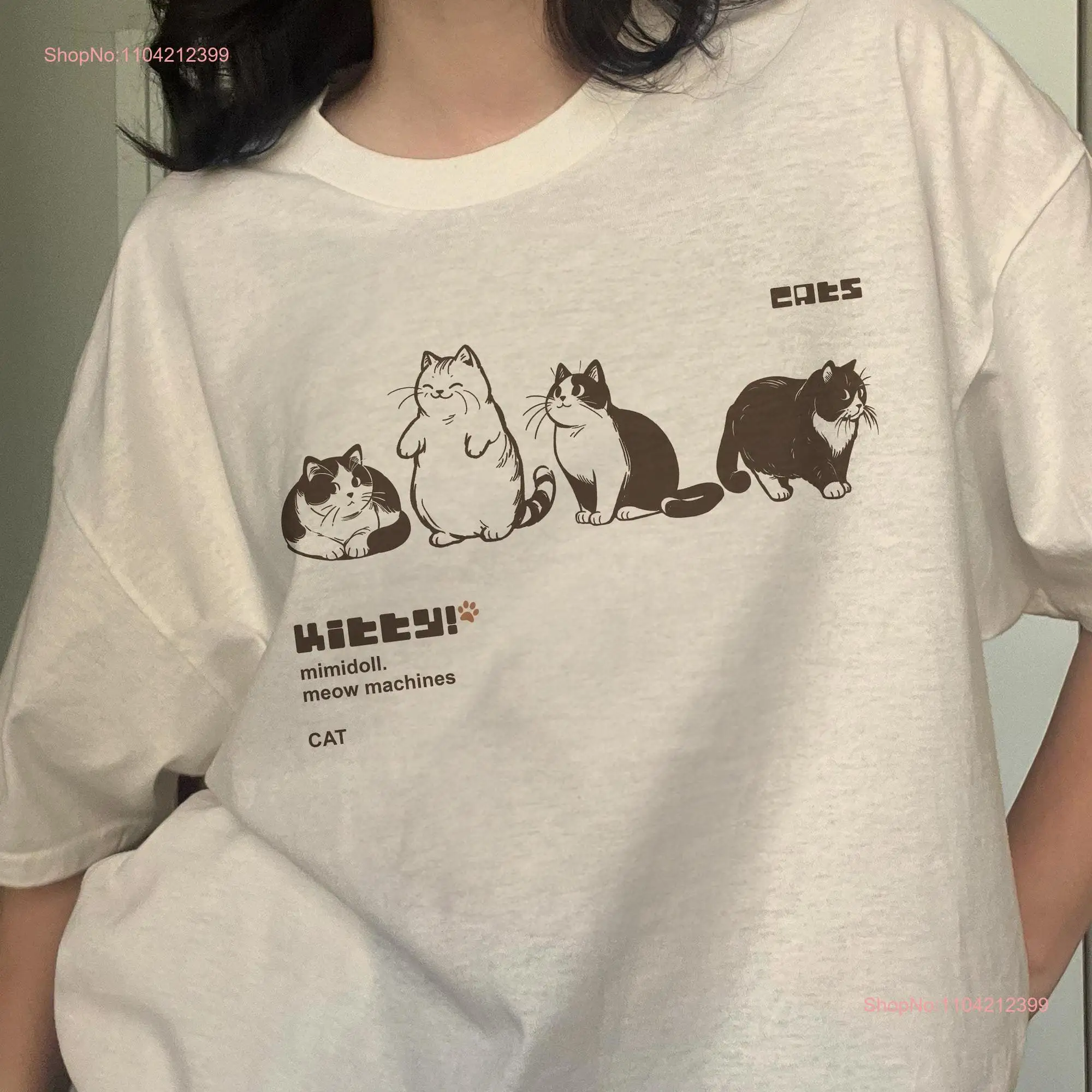 Y2K Cat T Shirt Oversized For Women 90s Aesthetic Trendy Crewnecked Downtown Girl Acubi long or short sleeves