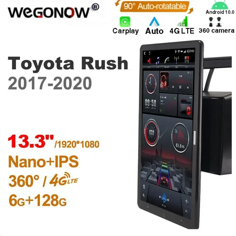 

1920*1080 Nano Ownice Android10.0 для Toyota Rush 2017-2020 Автомобильный радиоприемник Видео Аудио 13,3 дюйма IPS Вращающийся 360 6G 128G Tesla Style